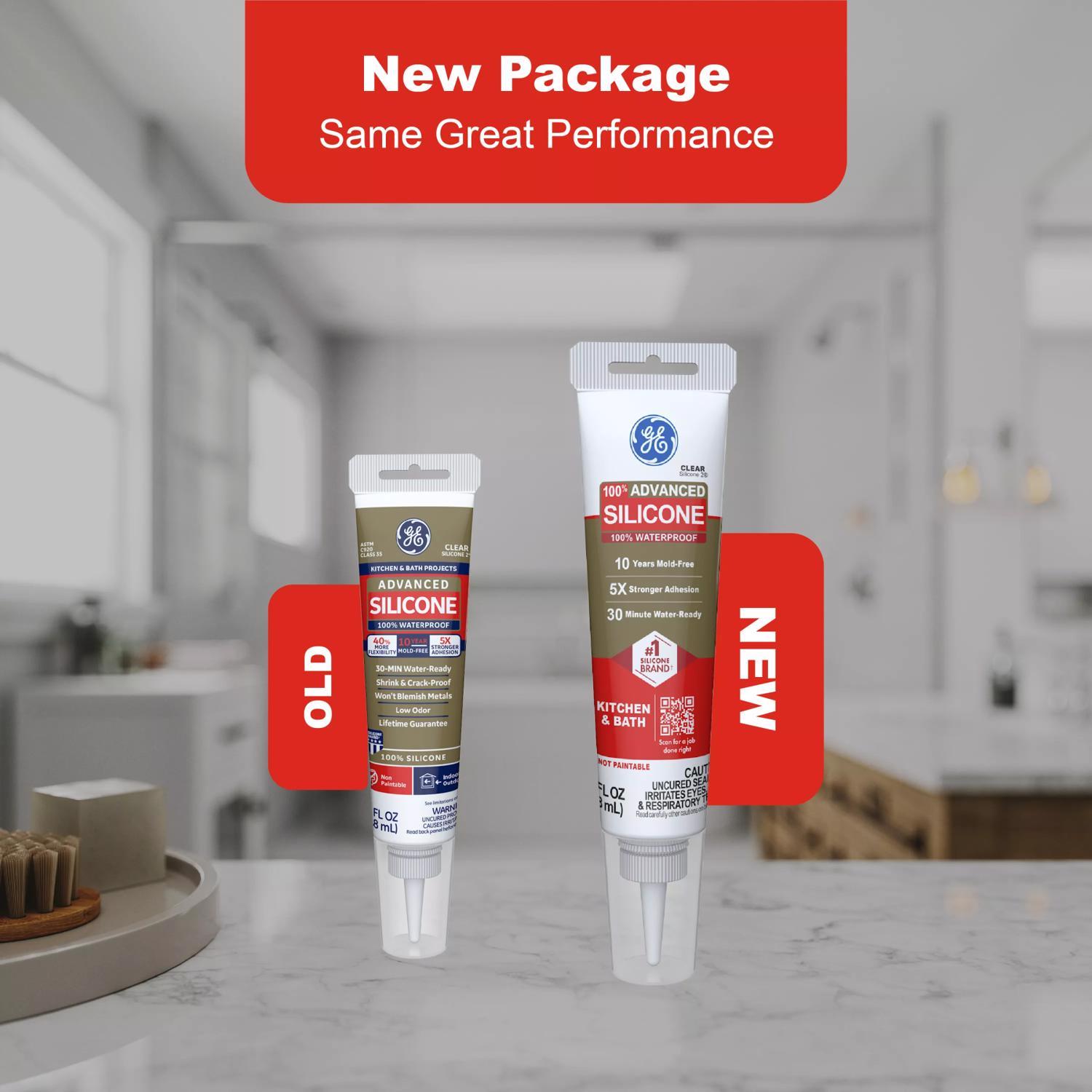 GE Advanced Clear Silicone 2 Kitchen and Bath Caulk Sealant 2.8 oz