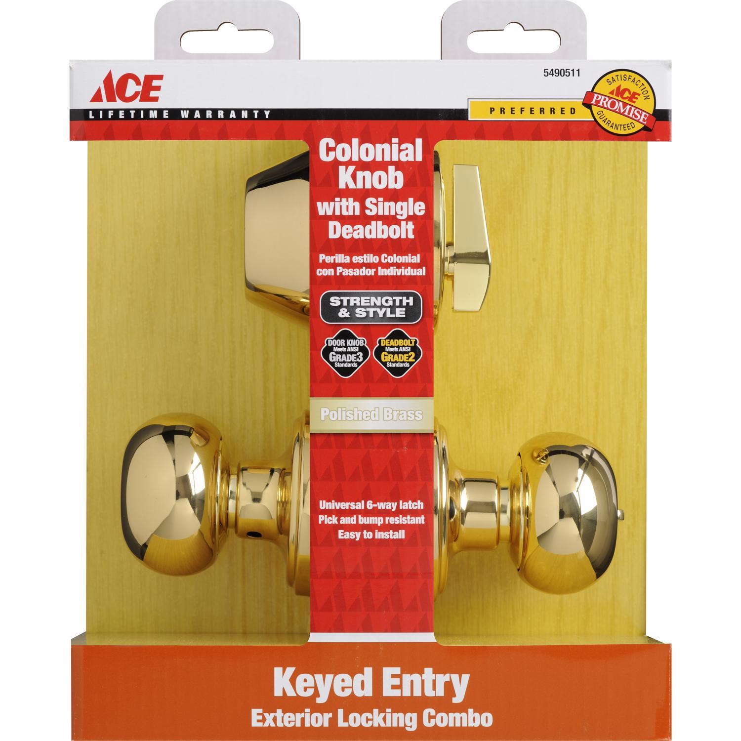 Ace Colonial Polished Brass Knob and Deadbolt Set ANSI Grade 2 1-3/4 in. Ace Colonial Polished Brass Knob and Deadbolt Set ANSI Grade 2 1-3/4 in.