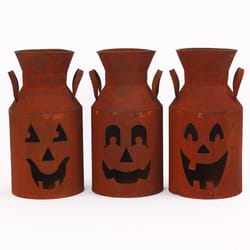 Gerson 15.5 in. Halloween Jack-O-Lantern Milk Can Luminaries Pathway Decor