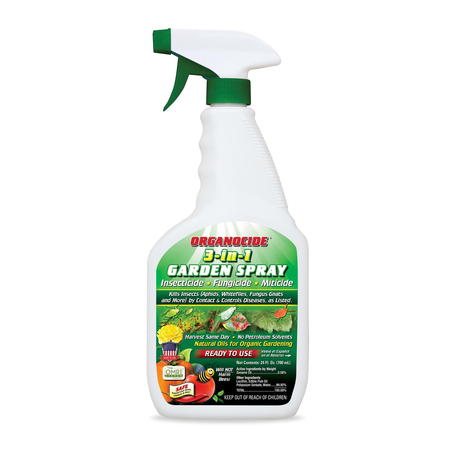 Organocide 3-in-1 Garden Spray Organic Insect, Disease & Mite Control Liquid 24 oz - 100-004 - Home and Garden  sku 100-004