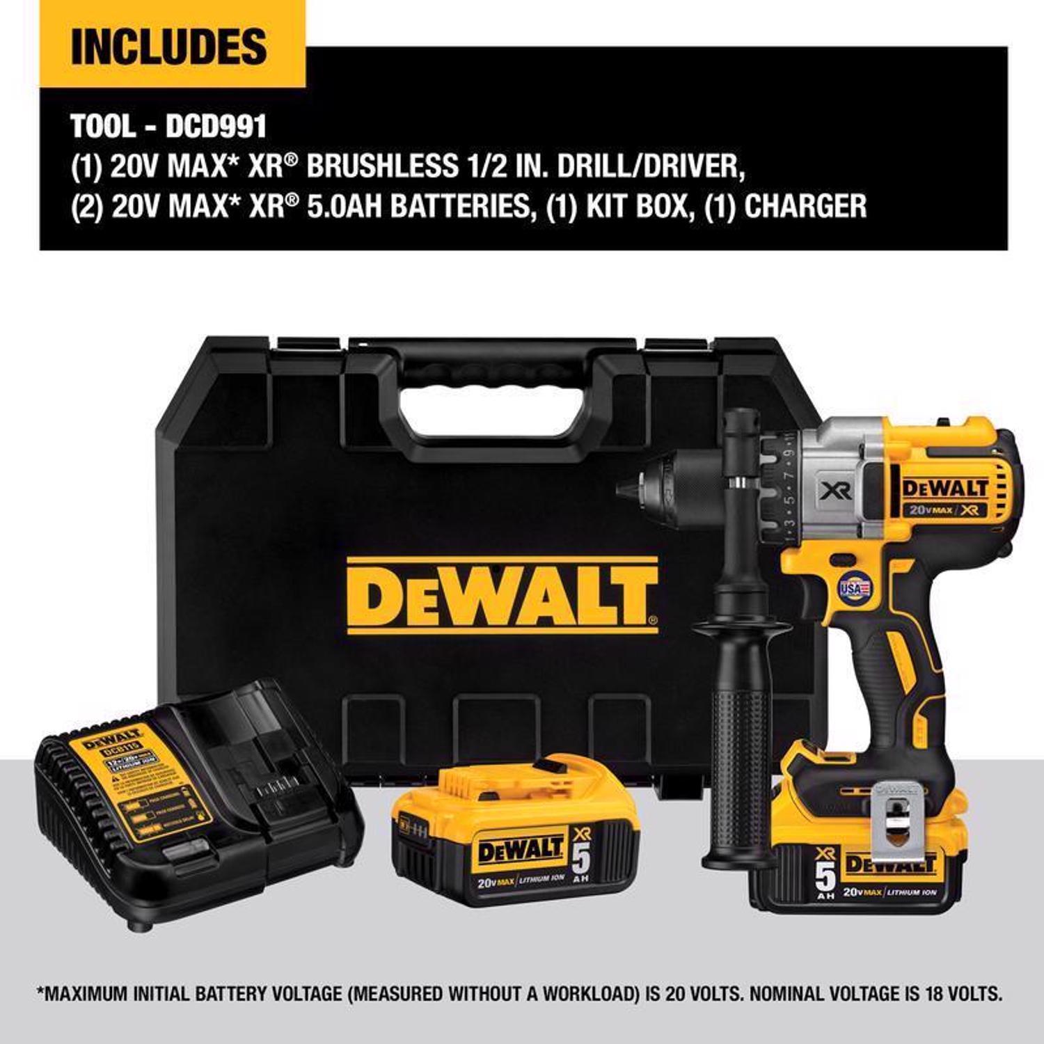 DeWalt 20V MAX XR 1/2 in. Brushless Cordless Drill/Driver Kit (Battery & Charger) -  DCD991P2