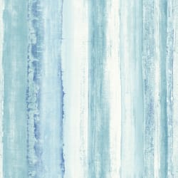 RoomMates 16.5 ft. L Watercolor Stripe Blue Vinyl Peel and Stick Wallpaper