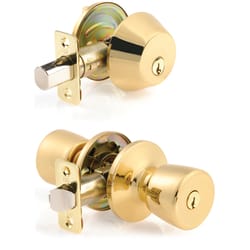 Ace Tulip Polished Brass Entry Lever and Deadbolt Set 1-3/4 in.
