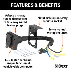 CURT 4 Flat to 6 Round Electrical Adapter with Tester 15.5 in.