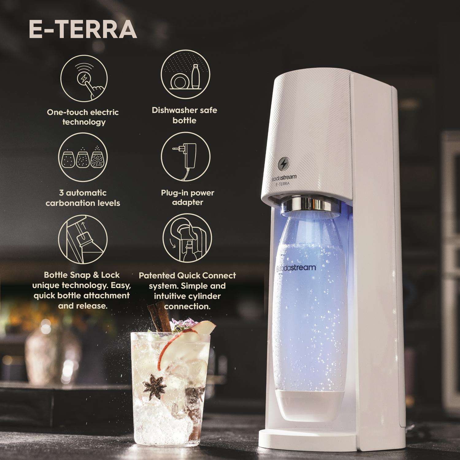 Machine à eau pétillante TERRA + 1 bouteille 1L blanche SODASTREAM