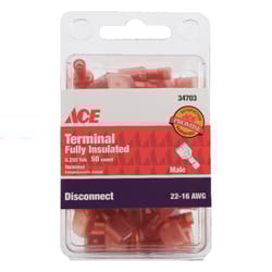 Ace Insulated Wire Male Disconnect Red 50 pk