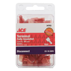 Ace Insulated Wire Male Disconnect Red 50 pk