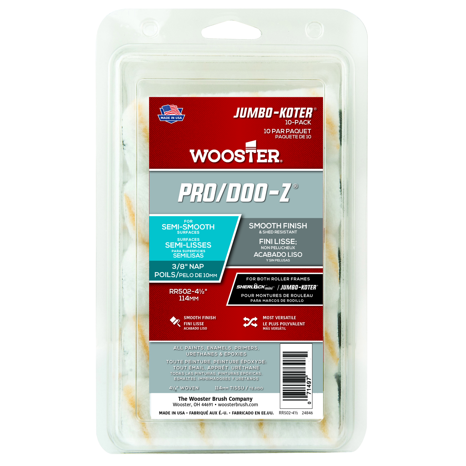Photos - Putty Knife / Painting Tool Wooster Pro-Doo Z Fabric 4.5 in. W X 3/8 in. Jumbo Paint Roller Cover 10 p