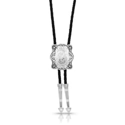 Montana Silversmiths Unisex Scalloped Square Black/Silver Bolo Tie