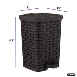 Superio Brand 6 qt Brown Plastic Wicker Step Trash Can
