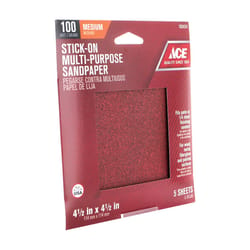 Ace 4.5 in. L X 4.5 in. W 100 Grit Aluminum Oxide Sandpaper 5 pk