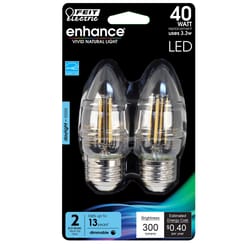 Feit Enhance B10 E26 (Medium) Filament LED Bulb Daylight 40 Watt Equivalence 2 pk