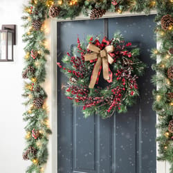 Glitzhome 24 in. D Frosted Berry, Pine with Bowknot Christmas Wreath