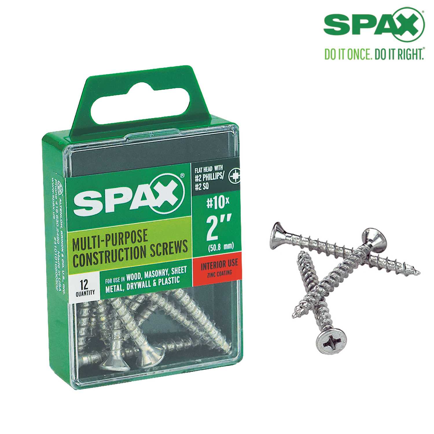 SPAX No. 10 x 2 in. L Phillips/Square Flat Head ZincPlated Steel Multi