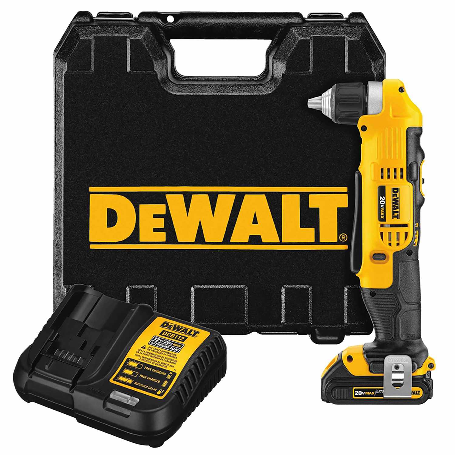 DeWalt 20V MAX 20 volt Brushed Cordless Right Angle Drill/Driver Kit 3/