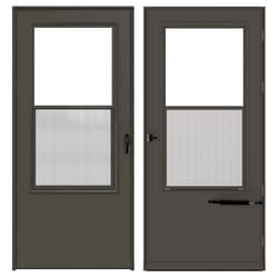 Larson 81 in. H X 36 in. W Aluminum/Wood Brown Mid-View Reversible Self-Storing Storm Door Larson 81 in. H X 36 in. W Aluminum/Wood Brown Mid-View Reversible Self-Storing Storm Door