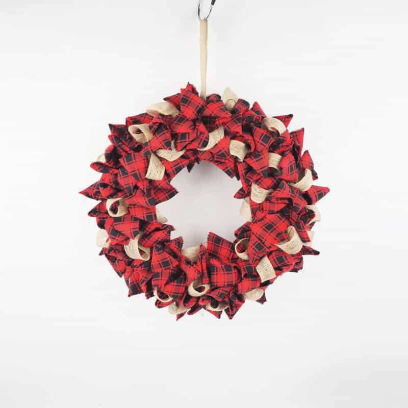 Celebrations Plaid Christmas Wreath Decoration Red Black Fabric 1