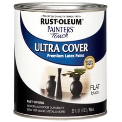 Rust-Oleum Painters Touch Ultra Cover Flat Black Water-Based Paint Exterior and Interior 1 qt