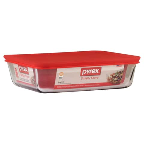 Pyrex Storage 6-Cup Rectangular Dish with Dark Blue Plastic Cover Clear Box of 4 Containers