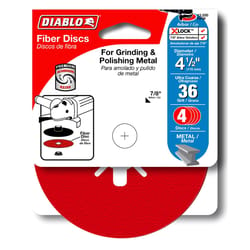 Diablo 4-1/2 in. D X 7/8 in. Aluminum Oxide Fiber Disc 36 Grit 4 pk