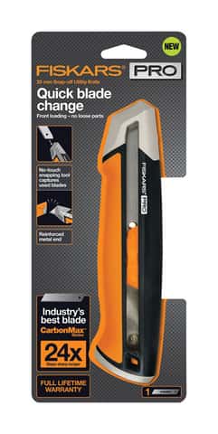 Fiskars Pro 6.5 in. Retractable Snap-Off Utility Knife Black/Orange/Silver  1 pk - Ace Hardware