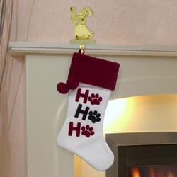 Dyno Red/White Ho Ho Ho Paw Prints Christmas Stocking 20 in.