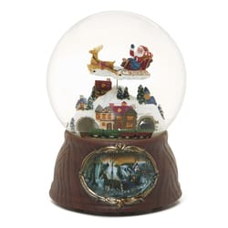 Roman Glitter Dome Multicolored Musical Moving Santa and Train Figurine 7 in.