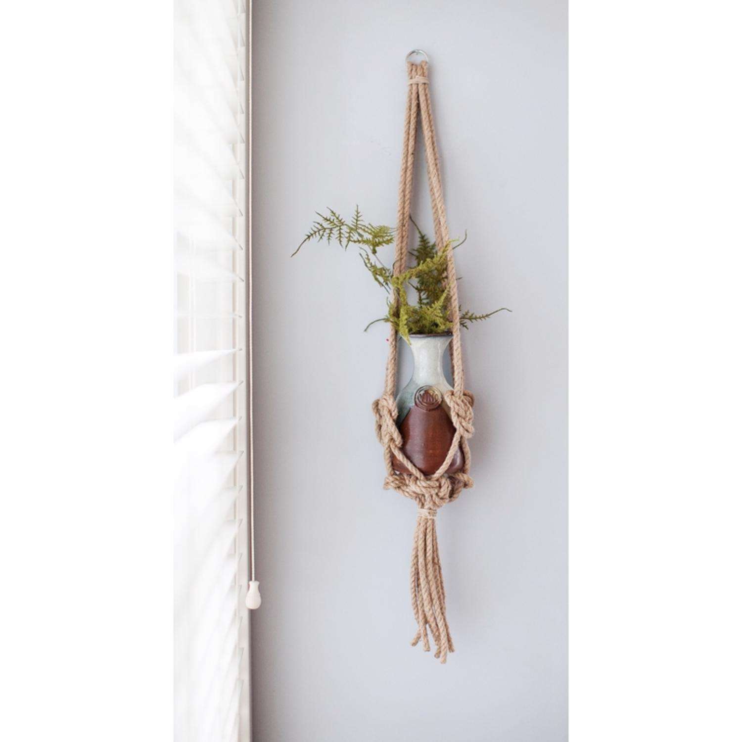 Primitive Planters 30 in. Natural Knotted Rope Jute Plant Hanger