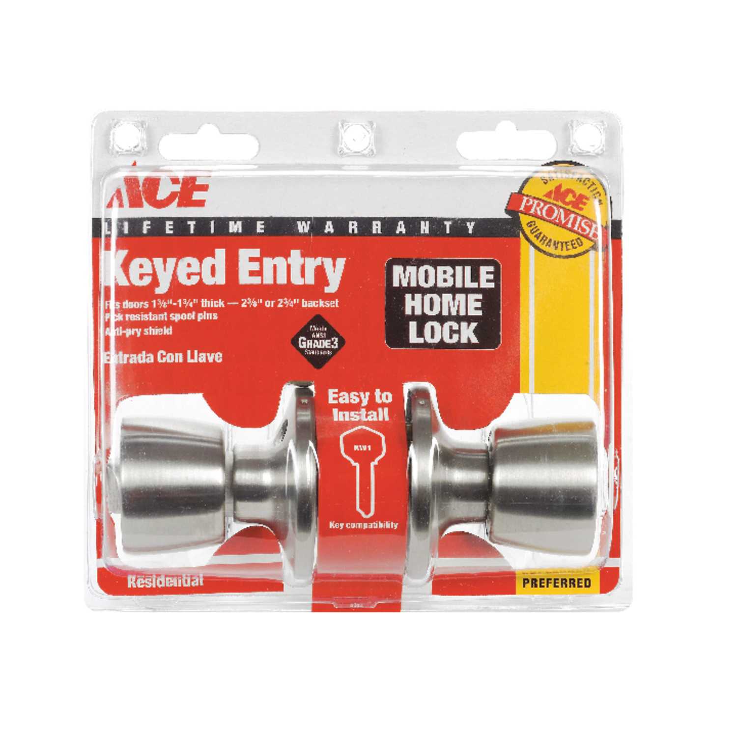 Ace Mobile Home Satin Stainless Steel Entry Lockset ANSI/BHMA Grade 3 1