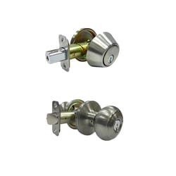 Faultless Fancy Mushroom Satin Nickel Entry Knob and Single Cylinder Deadbolt Right or Left Handed