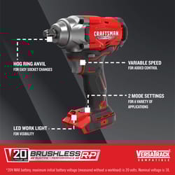 Craftsman 20 V 1/2 in. Cordless Brushless Impact Wrench Tool Only