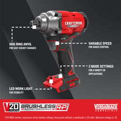 Craftsman 20 V 1/2 in. Cordless Brushless Impact Wrench Tool Only