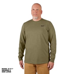 Milwaukee XXL Long Sleeve Men's Crew Neck Green Hybrid Work Tee Shirt