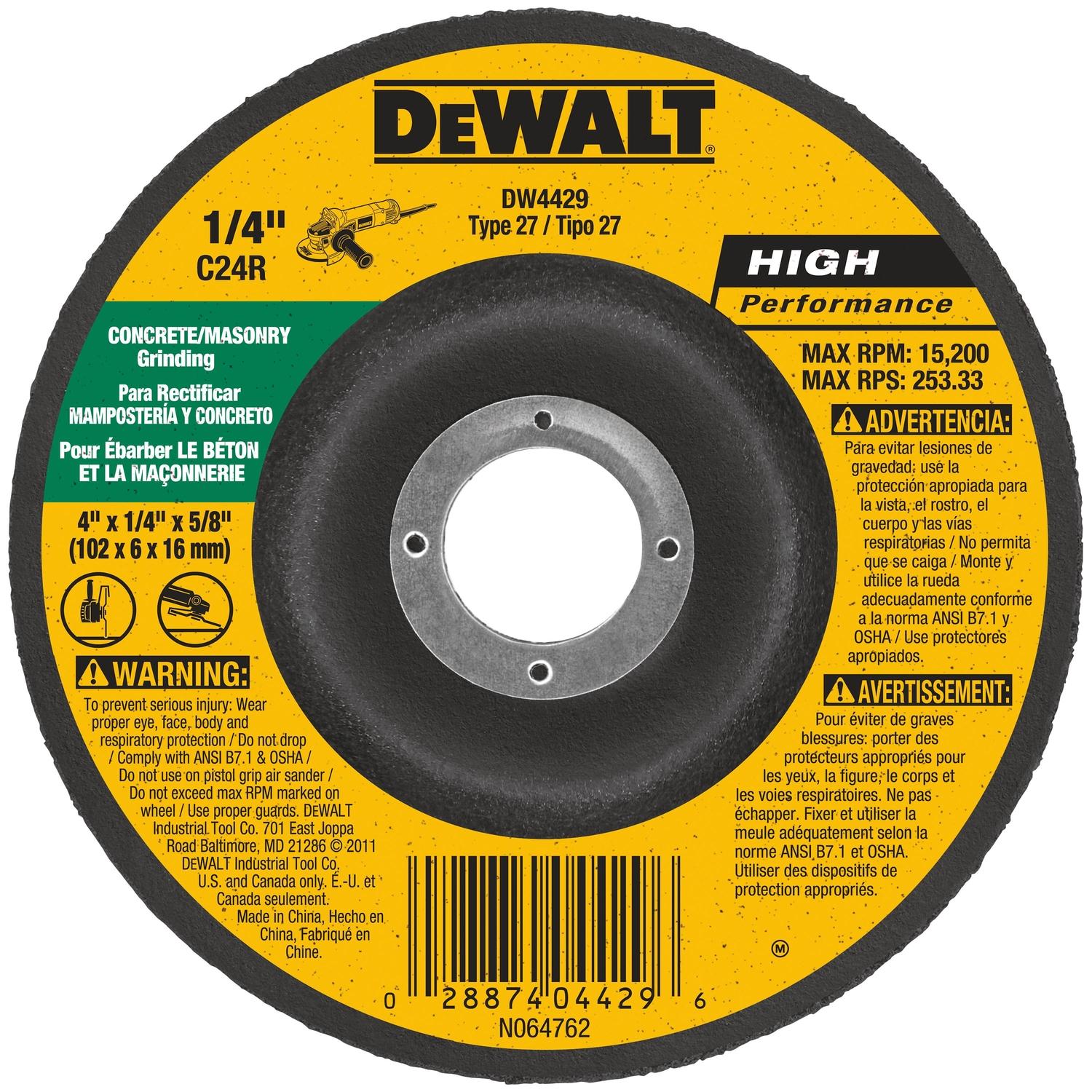 Photos - Power Tool Accessory DeWALT High Performance 4 in. D X 5/8 in. Masonry Grinding Wheel DW4429 