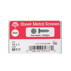 Hillman No. 14 X 1 in. L Phillips Pan Head Sheet Metal Screws 100 pk