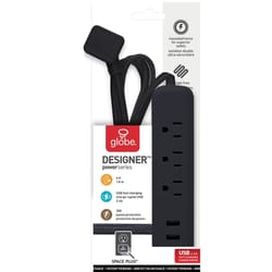 Globe Electric Designer 6 ft. L 3 outlets Power Strip with USB Ports Black 300 J