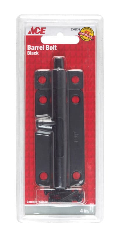 Ace 4 in. L Black Steel Barrel Bolt 1 pk - 01-3008-349 - Hardware Fasteners  sku 01-3008-349