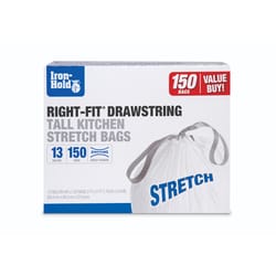 Iron-Hold Right-Fit 13 gal Tall Kitchen Bags Drawstring 150 pk 0.9 mil