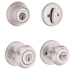 Kwikset Cove Brushed Entry Knob and Single Cylinder Deadbolt KW1 2-3/4 in.