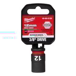 Milwaukee Shockwave 12 mm X 3/8 in. drive Metric/SAE 6 Point Standard Impact Socket 1 pc