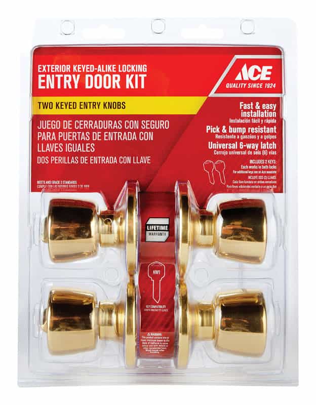 Ace Tulip Polished Brass Entry Door Kit ANSI/BHMA Grade 3 13/4 in