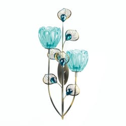 Gallery of Light 14.25 in. H X 5.75 in. W X 6 in. L Peacock Flowers Glass/Iron Wall Sconce