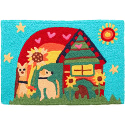 Jellybean 30 in. W X 20 in. L Multicolored Peace Love Dog Polyester Accent Rug