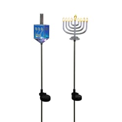 Alpine Iridescent Menorah/Dreidel Stake 33 in. Pathway Decor