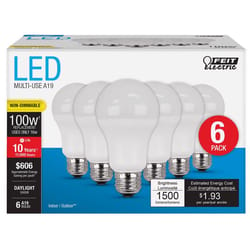 Feit A19 E26 (Medium) LED Bulb Daylight 100 Watt Equivalence 6 pk