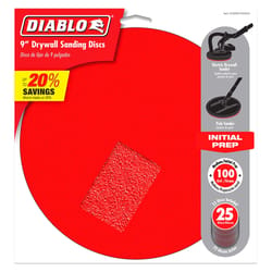 Diablo Hook and Lock 9 in. L X 9 in. W Aluminum Oxide 100 Grit Medium Drywall ROS Disk