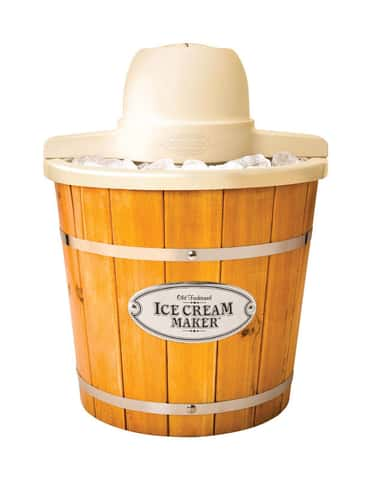 Nostalgia 6 qt Ice Cream Maker with Wood Bucket, Brown