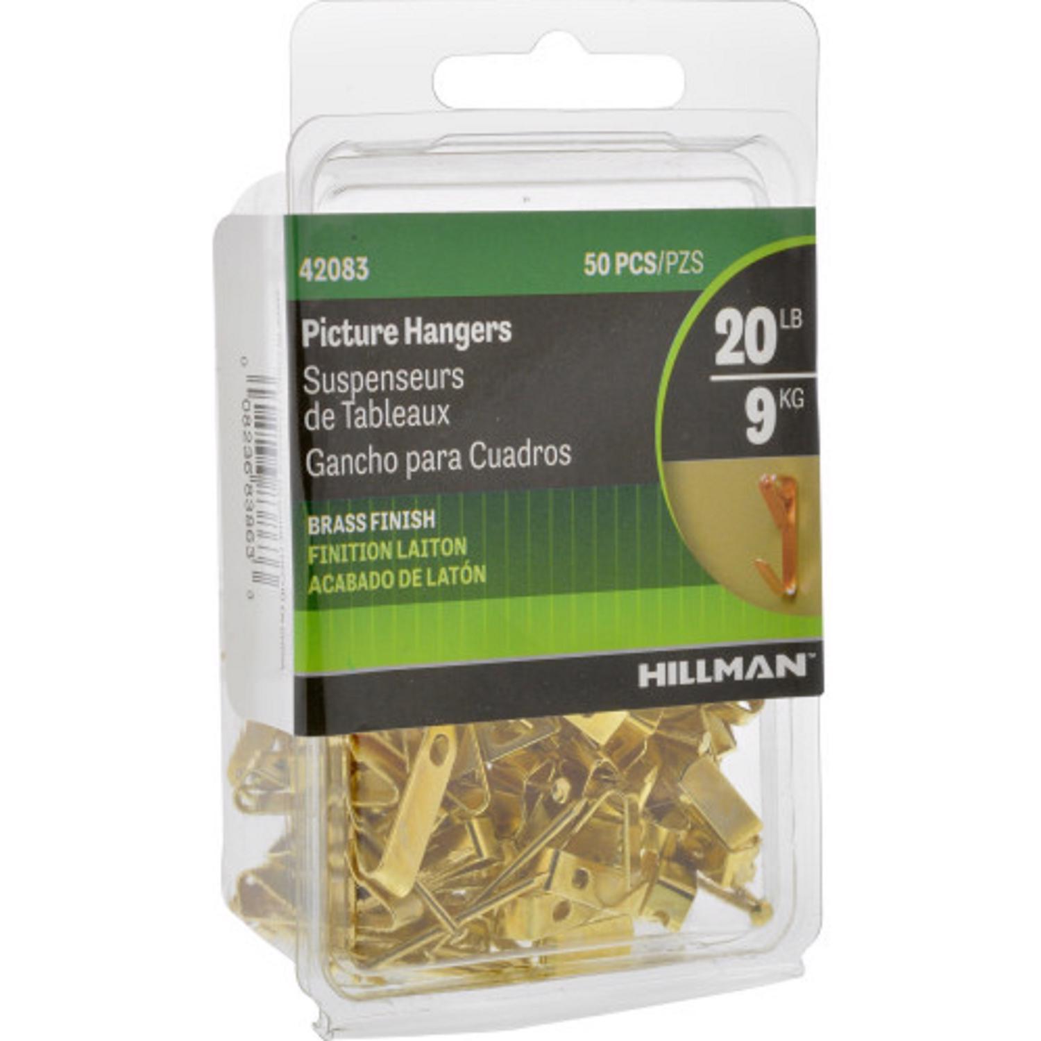 Hillman Brass-Plated Gold Conventional Picture Hanger 20 lb 50 pc Hillman Brass-Plated Gold Conventional Picture Hanger 20 lb 50 pc