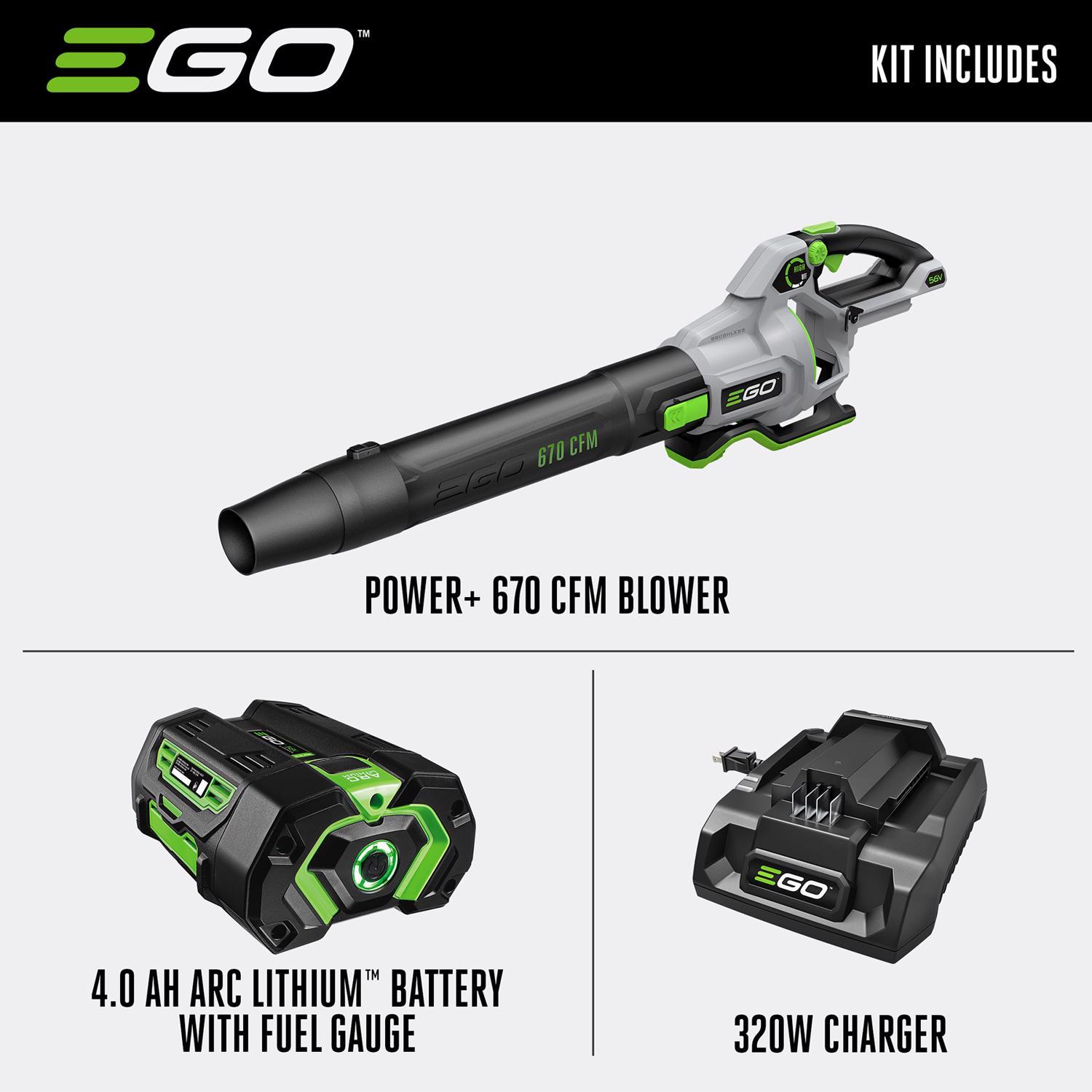 EGO Power+ LB6703 180 Mph 670 CFM 56 V Battery Handheld Leaf Blower Kit ...