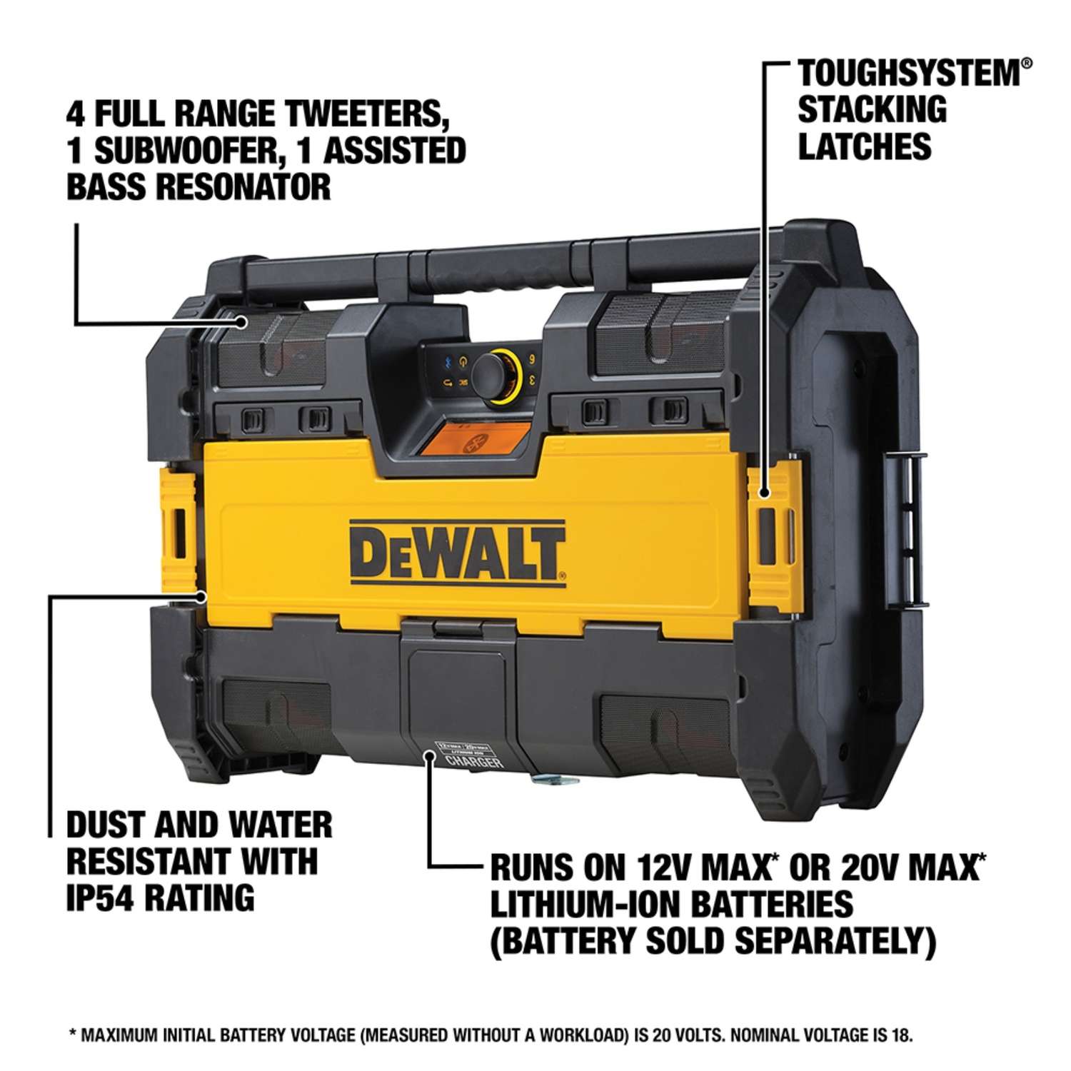 DeWalt ToughSystem 20 V Lithium Ion Worksite Radio and Charger 1